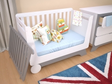 Ліжечко-трансформер IndigoWood Nova Kit 124,5x63,5cm gray / white (зі з'ємною спинкою, колесами та ящиком)